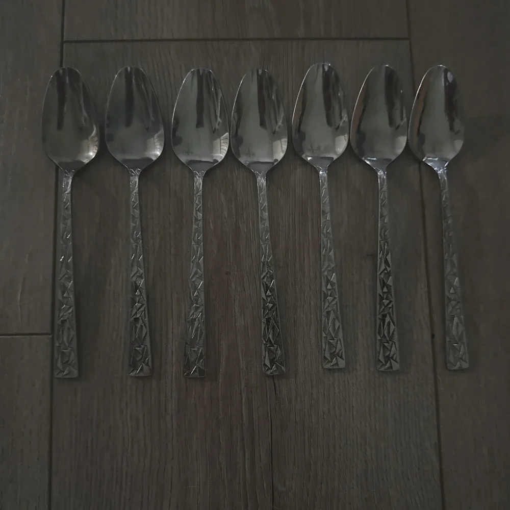 7 PCs Towle SCC Cubist Stainless Flatware Teaspoons, Aquarius Pattern, Japan MCM